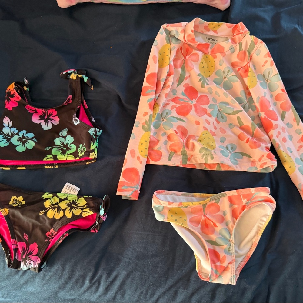 Kids swimsuits and sports bra and shorts
